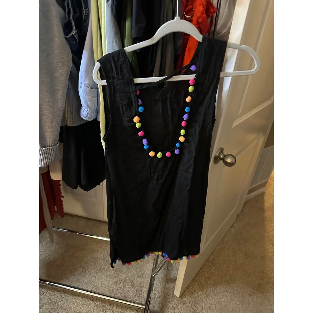 CUPSHE Black Pom Pom‎ Trim Beach Cover Up Dress Open Back Small
